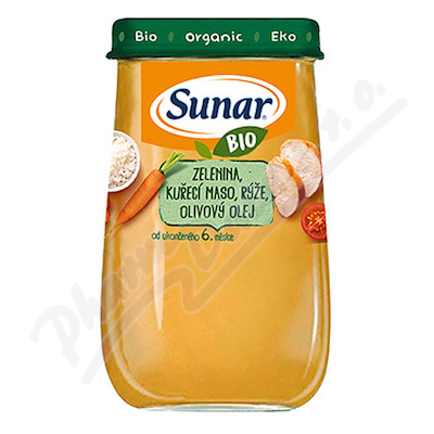 Sunar BIO příkrm Zelenina kuř.maso rýe ol.ol.190g